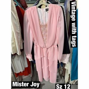 Pink Women's Vintage Beaded Maxi Dress with belt